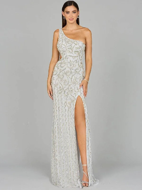 Lara Dresses 9947 - Fitted One Sleeve Beaded Gown