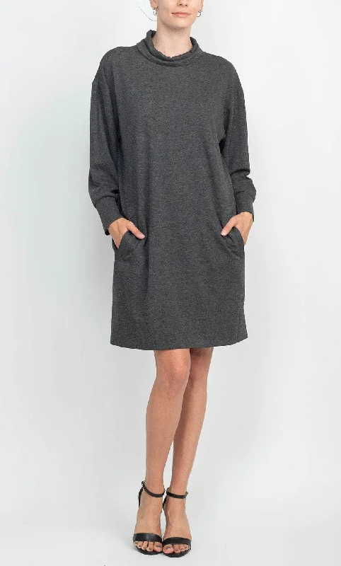 London Times T5923M - Turtleneck Side Pocket Dress