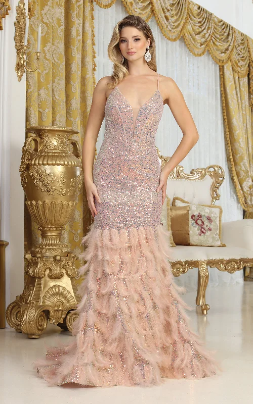 May Queen RQ8076 - Feathered Gown