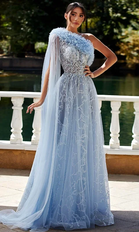 MNM Couture K3924 - Embellished Asymmetrical Neck Prom Gown