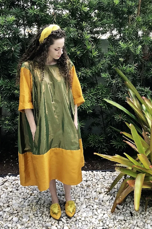 Nikki Dress - Green Shine/Gold Tussel Silk