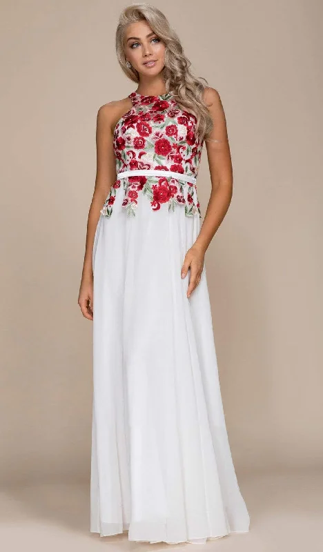 Nox Anabel - Floral Embroidered Long A-line Dress 8275SC