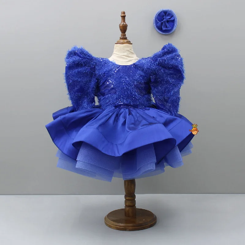 Pre Order: Blue Layered Dress And Detachable Bow With Matching Swirled Hair Clip