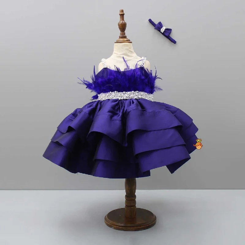 Pre Order: Elegant Purple Layered Dress With Matching Detachable Bow And Head Band