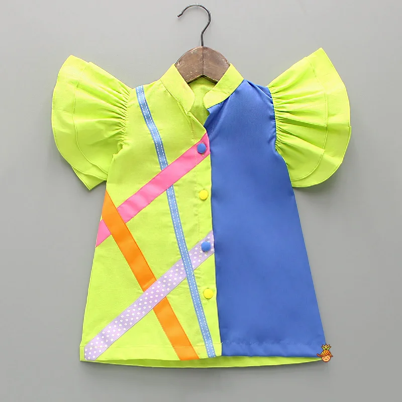 Pre Order: Neon Green And Blue Colour Block Dress