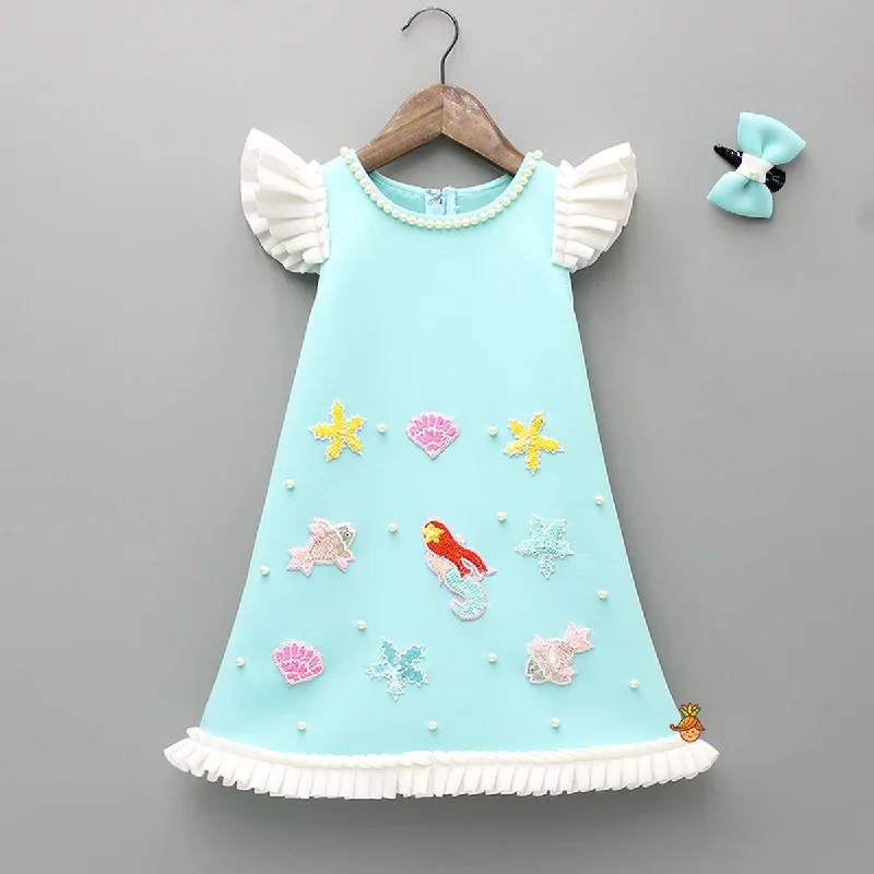 Pre Order: Ocean Themed Blue Dress With Hairclip