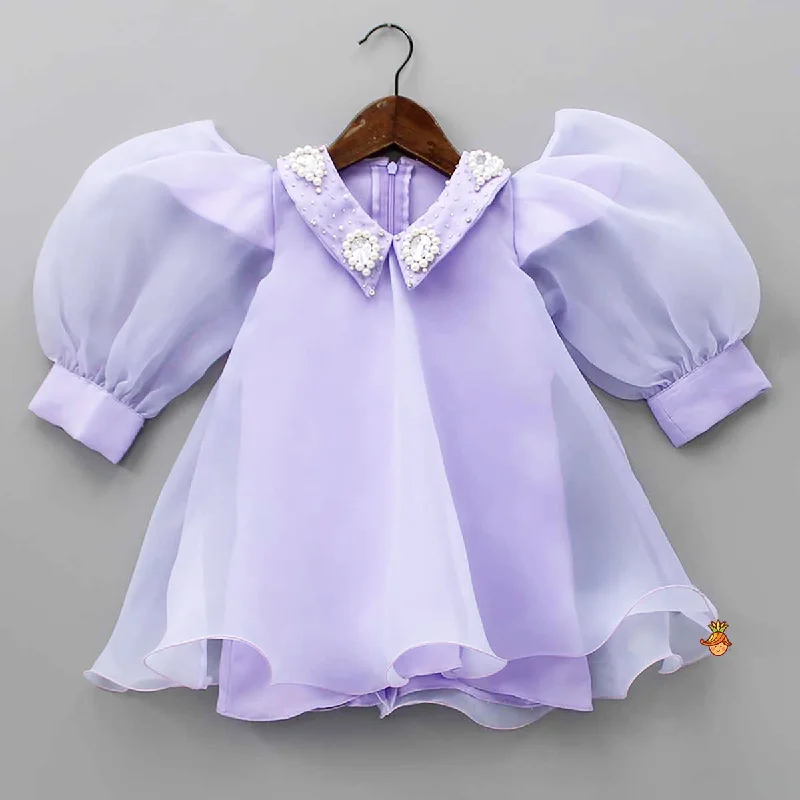 Pre Order: Puff Sleeves Organza Lavender Dress