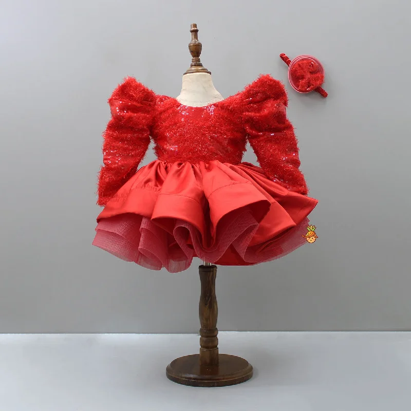 Pre Order: Stylish Sleeves Charming Red Dress With Head Band