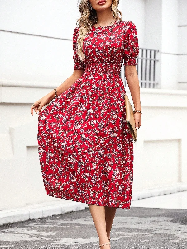 SHEIN Unity Floral Print Puff Sleeve Dress