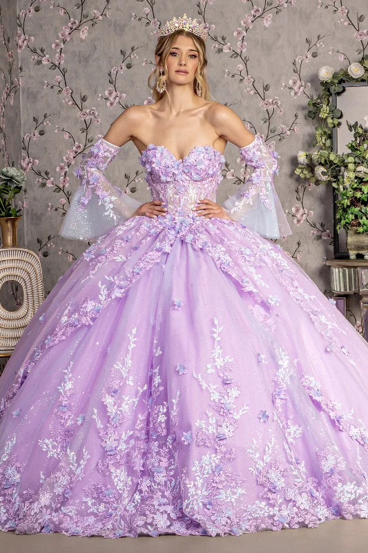 Strapless Bell Sleeve Corset Ball Gown by GLS Gloria GL3470