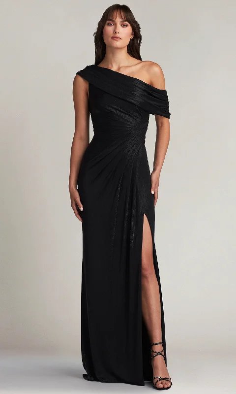 Tadashi Shoji BSJ20181L - Leary Metallic Slit Draped One-Shoulder Gown