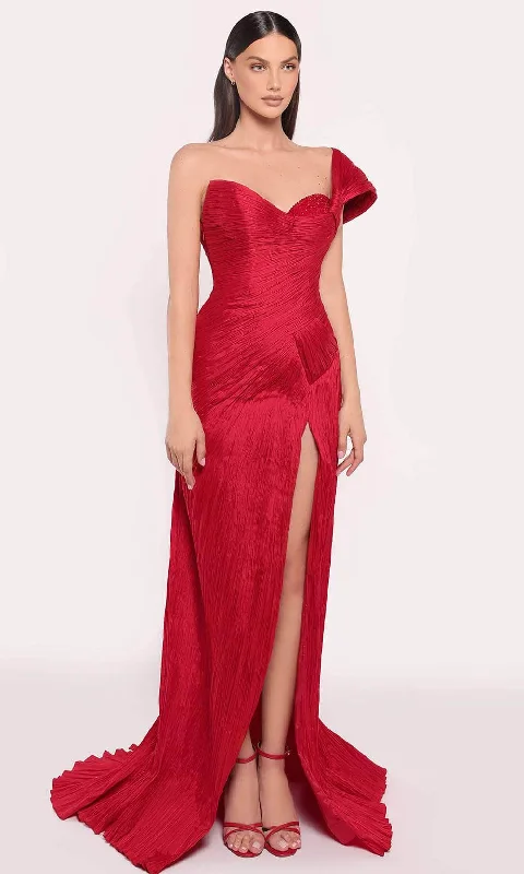 Tarik Ediz 98767 - One Shoulder Shirred Gown