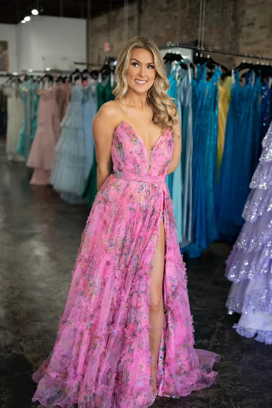 Unique Floral Printed A-Line Strapless Long Prom Dress , PD2404184