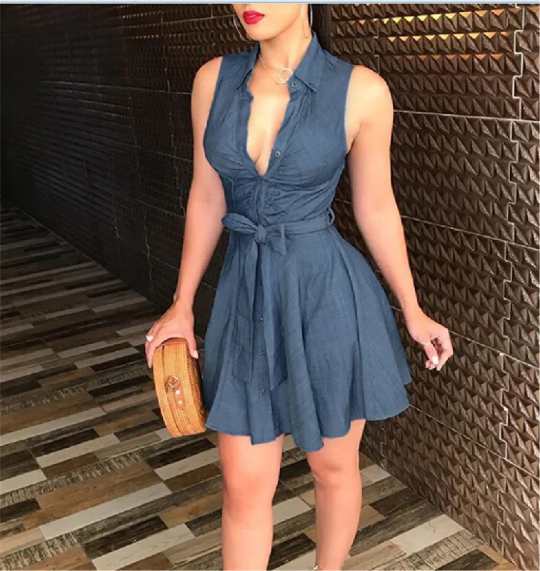 Catch A Break Women Sleeveless Denim Dress