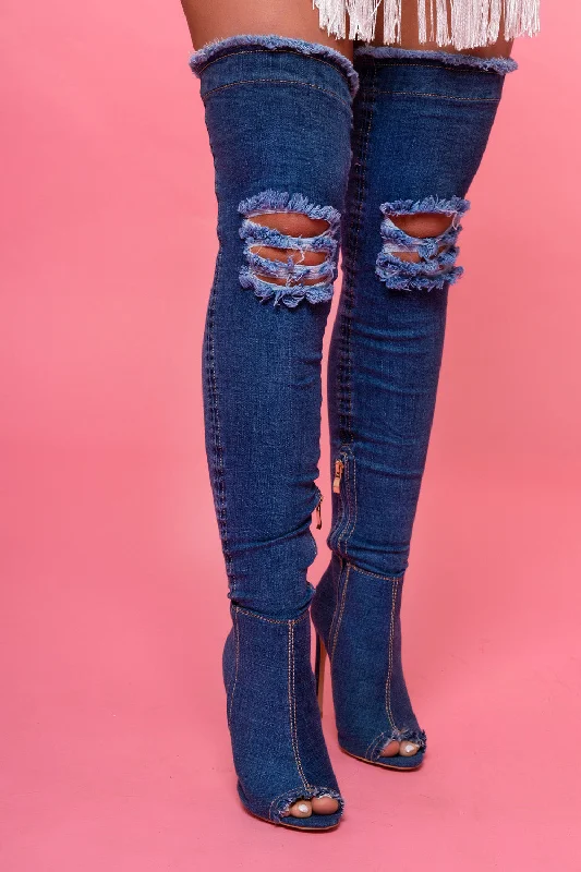 Denim Thigh High Boots