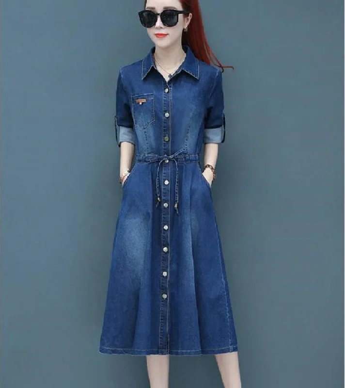 Women's Summer Casual Denim A-Line Dress With Pockets