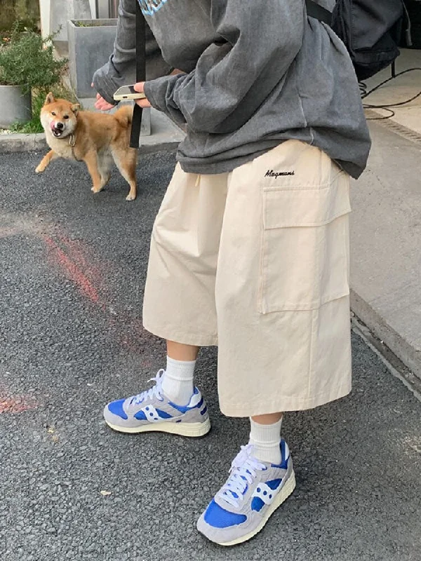 Beige Japanese Cargo Capri Pants Women Harajuku Hippie Pockets Streetwear Oversize Wide Leg Trousers Jogging Casual Loose Pants