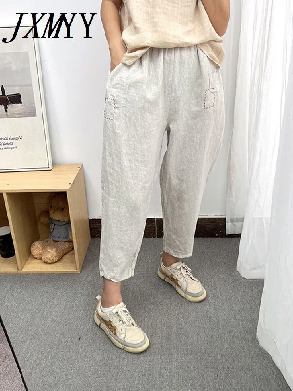 Casual Nine-Point Pants Women's Summer Thin Section Loose And Thin Wide-Leg Harem Pants High Waist Cotton Linen Pencil Pants