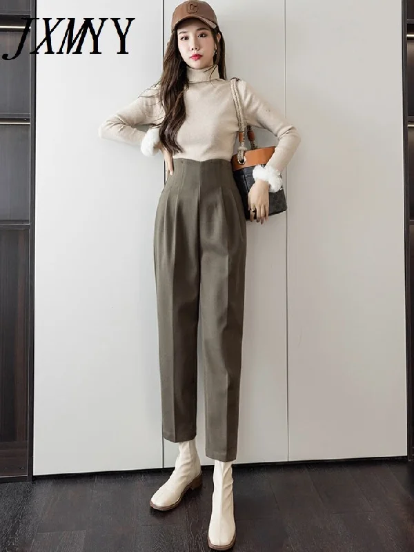 Casual Pants Women's Autumn/Winter High Waist Woolen Cloth Feet 9-Point Pants Straight Woolen Cloth Harlan Pants