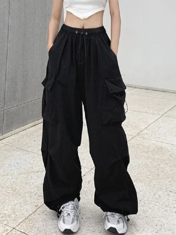 Harajuku Loose Casual Parachute Pants Y2K Streetwear Wide Leg Baggy Cargo Trousers Female Hippie Korean Edgy Jogging Sweatpants