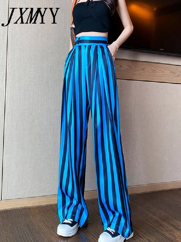 imCharms 2023 Vertical Stripes Casual Loose Suit Wide-Leg Pants Women's High-Waisted Slim Sagging Fabric Floor-To-Ceiling Pants