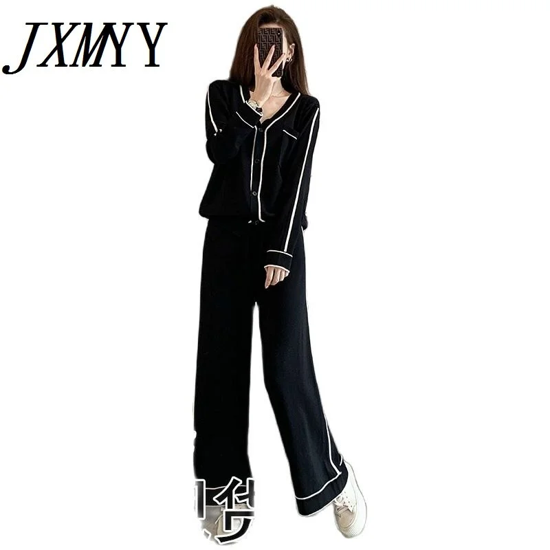 imCharms Autumn And Winter Style 2023 Love Knitted Cardigan Jacket Casual Simple Women's Wide-Leg Pants Suit