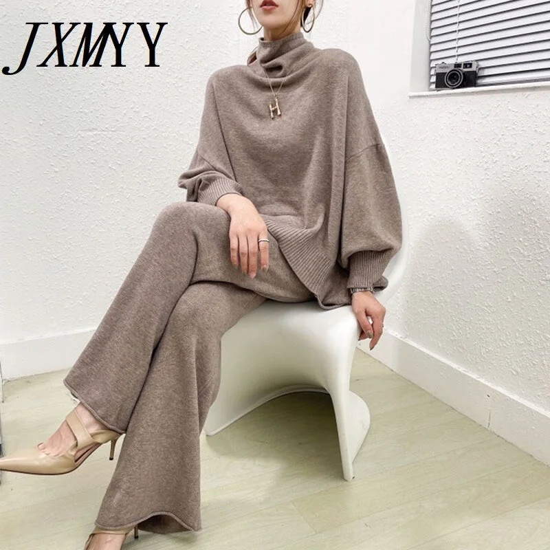 imCharms High-End Suit 2023 Sweater Casual Loose Lazy Female Bat Sleeve Knitted Wide Leg Pants Two-Piece Suit