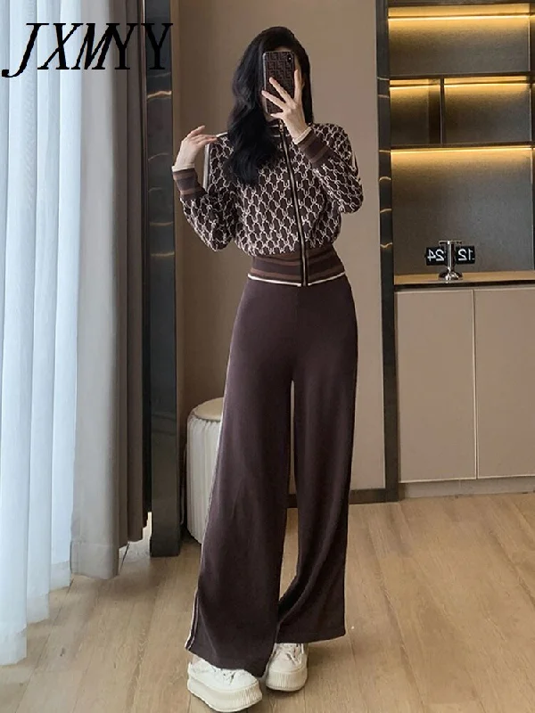 imCharms Knitted Casual Western Suit Women's Autumn and Winter Sports Sweater Wide Leg Pants Two-Piece Suit