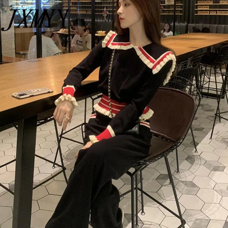 imCharms Simple Knitted Suit Women 2023 Autumn Casual Age-Reducing Wide-Leg Pants Comfortable Two-Piece Suit