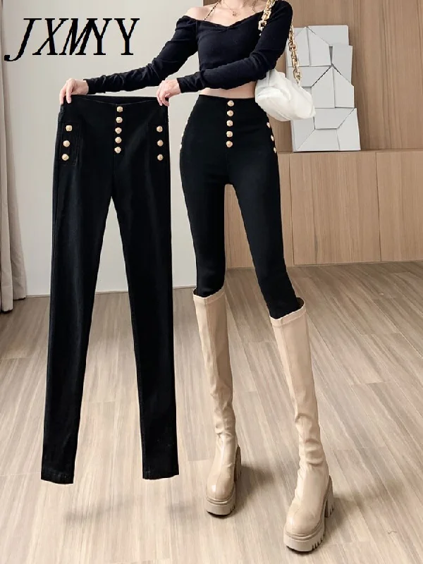 imCharms Spring and Autumn Products High Waist Thin Breasted Women's Versatile Casual Stretch Slim Pencil Pants