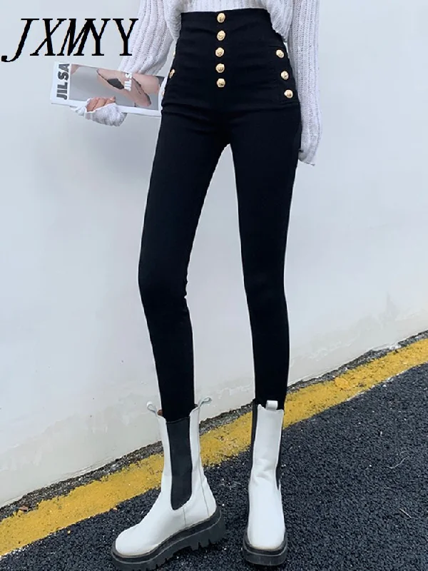 imCharms Spring and Autumn Versatile High Waist Thin Pencil Pants Women's Casual Black Stretch Slim Leggings