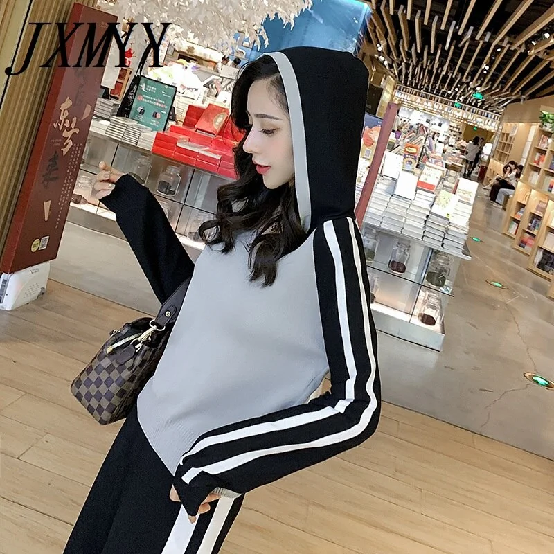 imCharms Street Sports Style Hooded Sweater Suit Women Loose Autumn 2023 Casual Wide-Leg Pants Two-Piece Suit