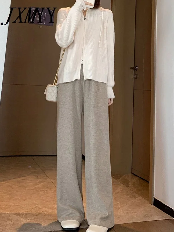 imCharms Wide-Leg Long Pants Women's 2023 Autumn And Winter Loose Straight-Leg Mopping Trousers Knitted Lazy Casual Pants