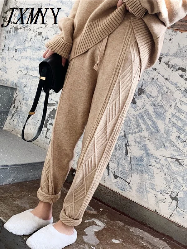 imCharms Winter Thicken Women Harem Pants Casual Drawstring Twisted Knitted Pants Femme Chic Warm Female Sweater Trousers 2023