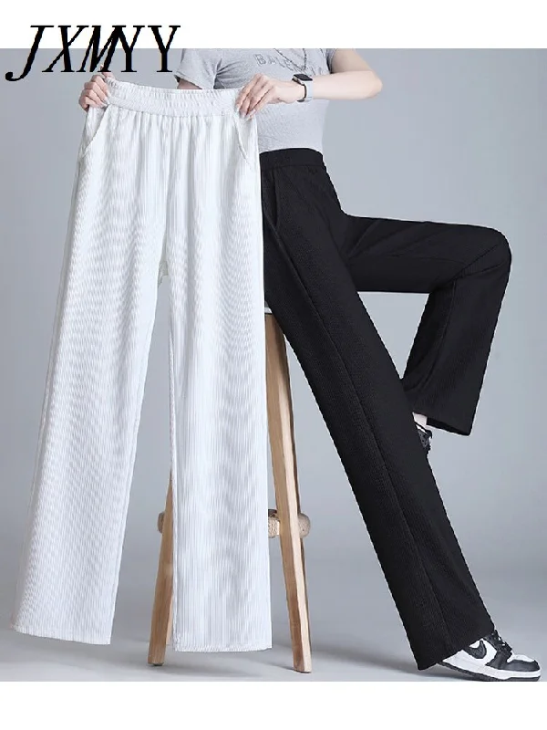 imCharms Women's Summer 2023 Thin Pants Loose Straight Tube Show Thin High Waist Drape Casual Simple Wide Leg Pants