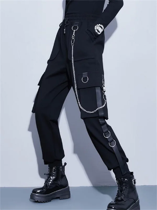 Teachwear Cargo Pants Y2k Cyber Punk Streetwear Female Aesthetic Track Casual High Waist Slim Joggers Women Chain Trousers