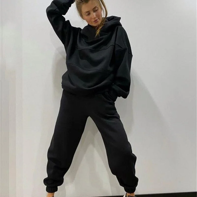 Women Tracksuits Casual Oversized Hoodies Autumn Winter Jogger Pants Two Piece Sets For Women Solid Sportswear Suit