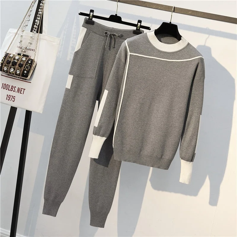 Women Two Piece Set Tracksuits Women Winter Woolen Knitted Warm Sweater Harem Pants Suit Casual Women Sets Winter Clothes