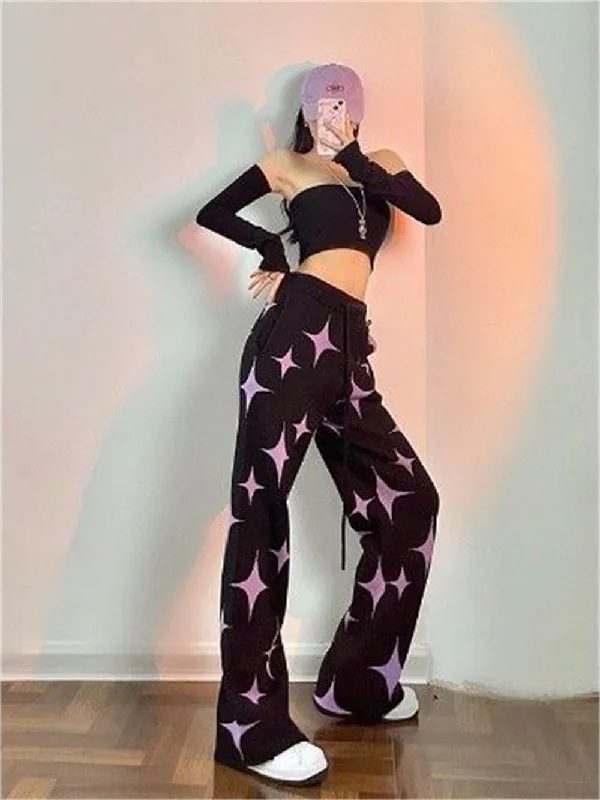 Y2k Women Jogging Baggy Sweatpants Star Printed Harajuku Wide Leg Pants Female High Waist Street Style Casual Trousers