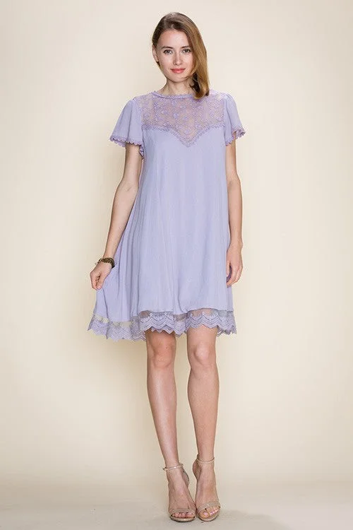 Cap Sleeve Lace Trimmed Dress