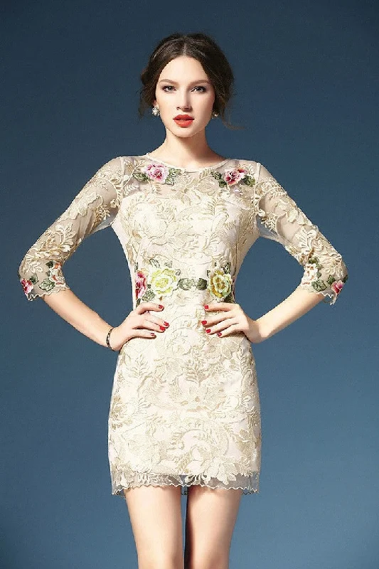 Embroidered Flower Lace Dress