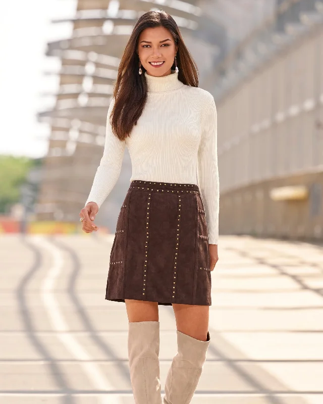 Faux Suede Studded Mini Skirt Brown/Brass