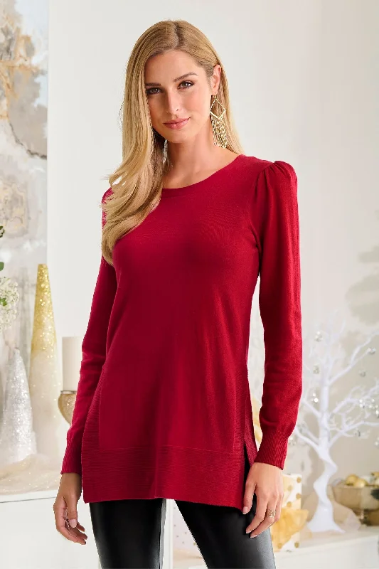 Puff Sleeve Side Slit Sweater Jester Red