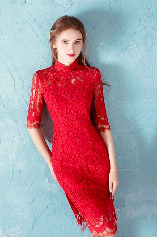 Red Lace Qipao Dress