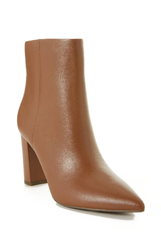 Short Side Zip Leather Bootie Cognac