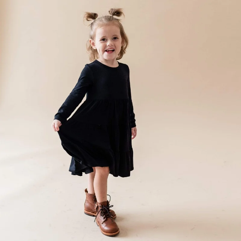 Long Sleeve Tiered Dress in Midnight