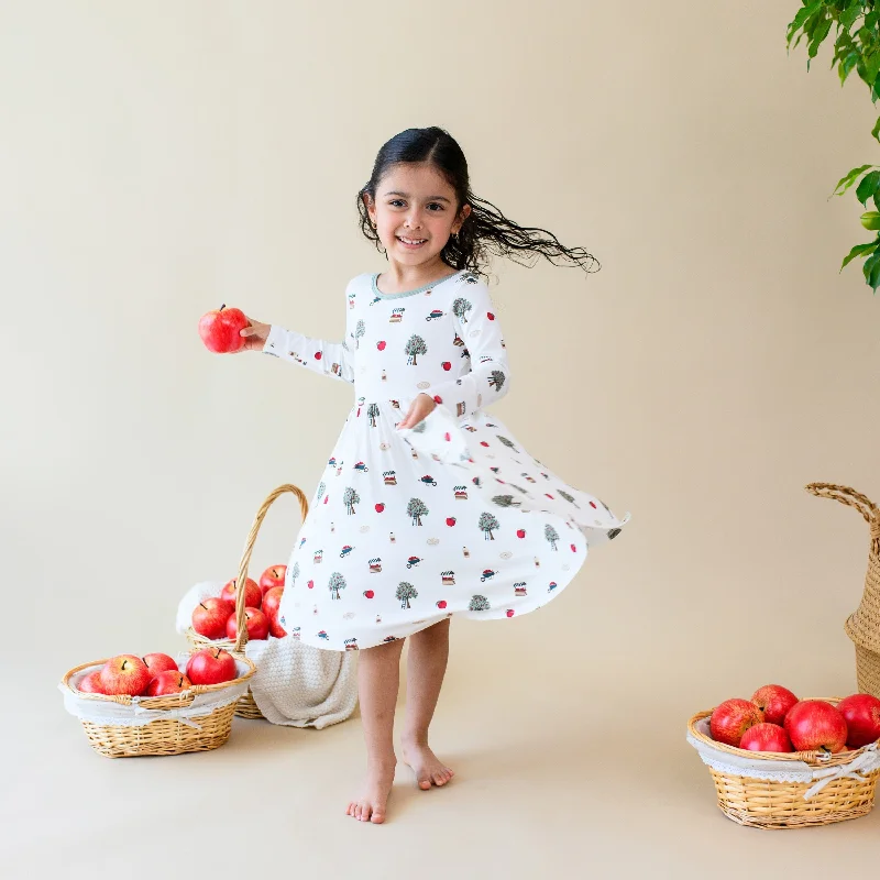 Long Sleeve Twirl Dress in Apple Orchard