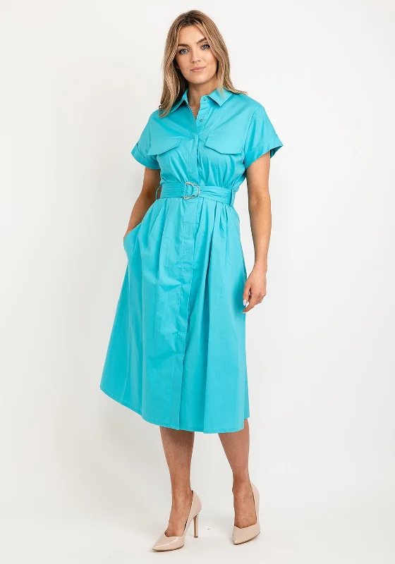 Kate Cooper Belted Shirt Midi Dress, Blue