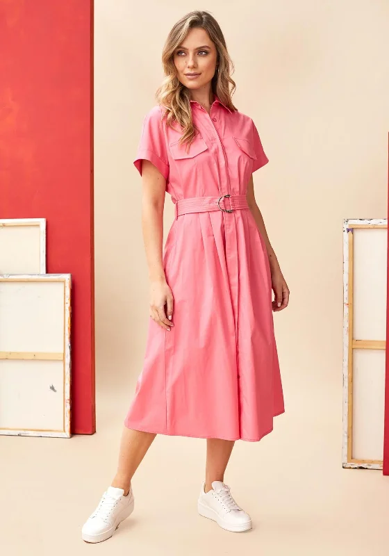 Kate Cooper Belted Shirt Midi Dress, Pink