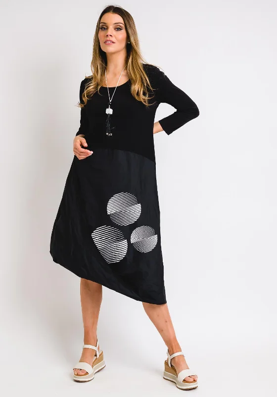 Naya Circle Print Contrast Midi Dress, Black